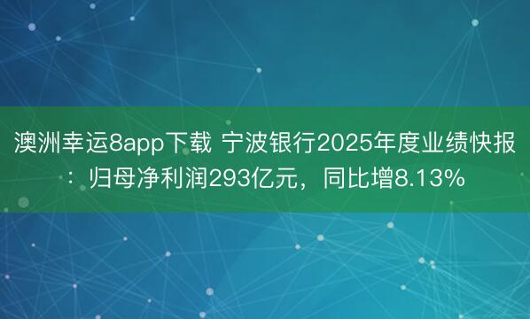 澳洲幸运8app下载 宁波银行2025年度业绩快报:归母净利润293亿元,同比增8.13%