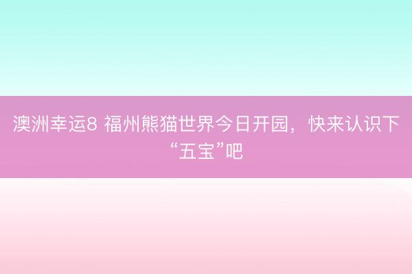 澳洲幸运8 福州熊猫世界今日开园,快来认识下“五宝”吧