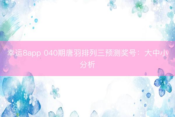 幸运8app 040期唐羽排列三预测奖号:大中小分析