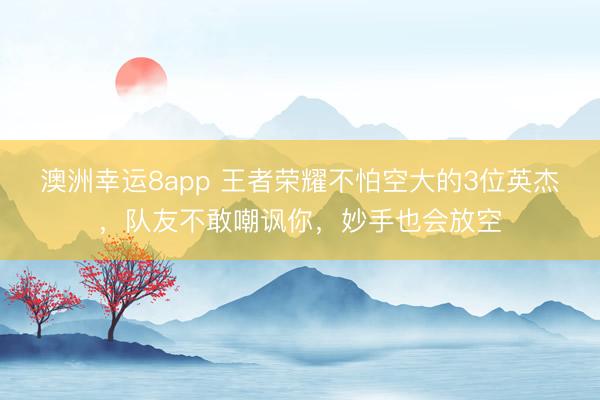 澳洲幸运8app 王者荣耀不怕空大的3位英杰,队友不敢嘲讽你,妙手也会放空