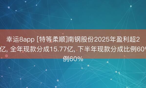 幸运8app [特等柔顺]南钢股份2025年盈利超28亿， 全年现款分成15.77亿， 下半年现款分成比例60%