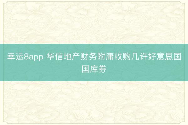 幸运8app 华信地产财务附庸收购几许好意思国国库券